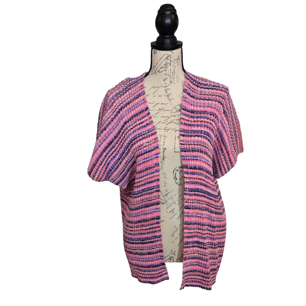 Gap For Good Women Small Pink Purple Space Dye Ribbed Open Front Cardigan Cotton